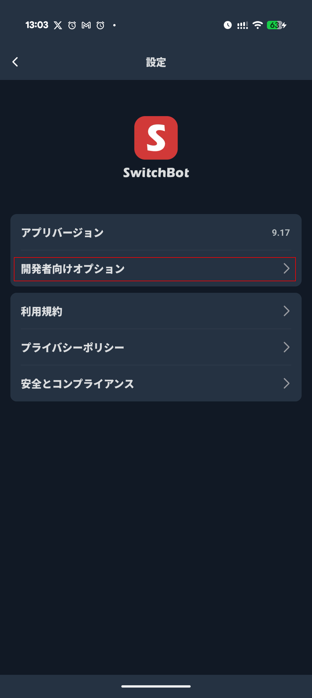 開発者オプション